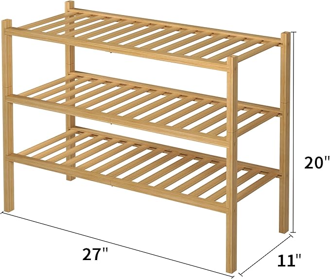 3 Tier Bamboo Shoe Rack for Closet Free Standing Wood Shoe Shelf Storage - Image 3