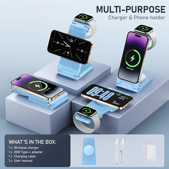 Magnetic Wireless Charger Stand, 3 in 1 Foldable Wireless Charging Station - Image 2