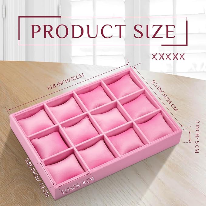 Henoyso 2 Pieces 12 Grid Velvet Watch Tray Jewelry Organizer Stackable Watch - Image 2