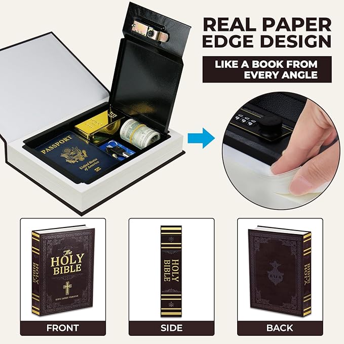 Book Safe with Combination Lock, Hidden Safe with Fireproof Bag, Secret - Image 3