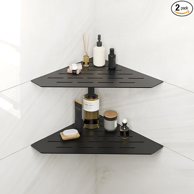 FerdY 2-Pack 10" Matte Black Recessed Corner Shower Shelf, by FerdY