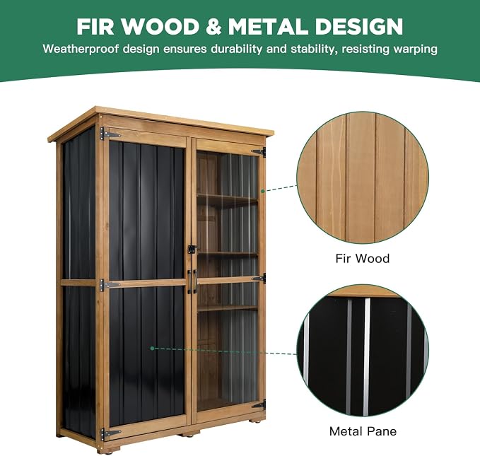 Outdoor Storage Cabinet, Wood & Metal Storage Shed - Image 4