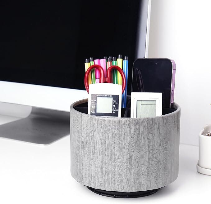 Round Leather Art Supply Organizer, Remote Control Holder, 360 Degree Spinning - Image 7