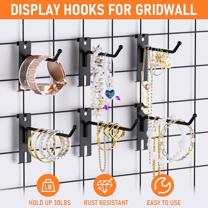 INCLY 4 Inch Gridwall Hooks, 60 Pack Heavy Duty Black Display Hooks - Image 6