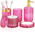 Hot-Pink Glass Bathroom Accessories Set 5 Pcs, Hot-Pink Bathroom Set, Soap by QIQU