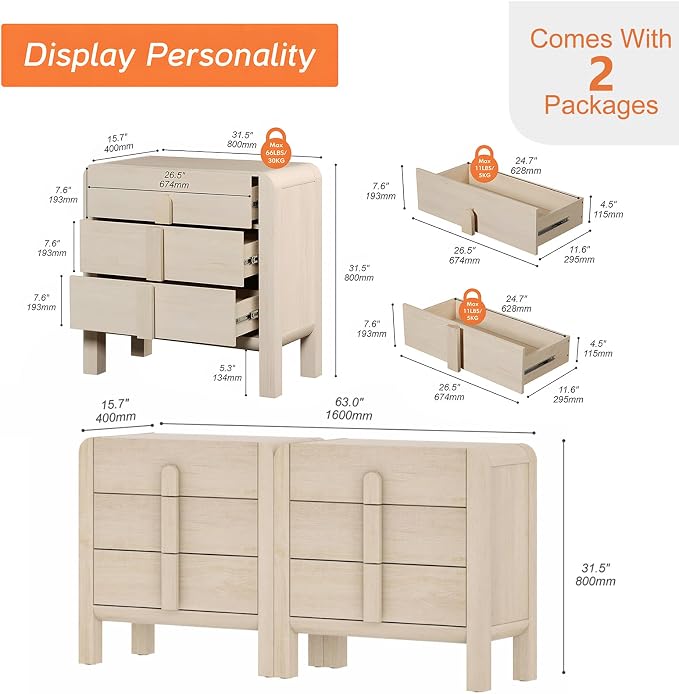 WAMPAT 6 Drawer Dresser for Bedroom, 2 in 1 63" Wide Mid Century Modern Wide - Image 2