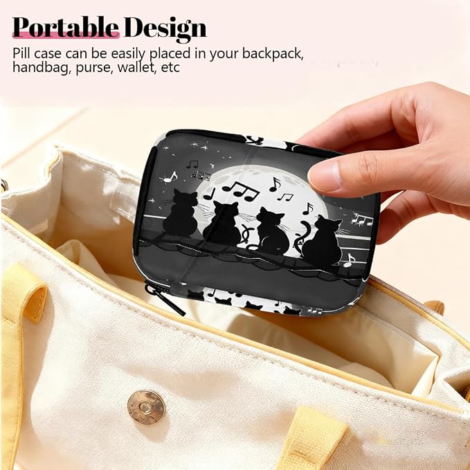 Moon Cat Music Note Pattern Pill Organizer Travel Medicine Case - Image 6