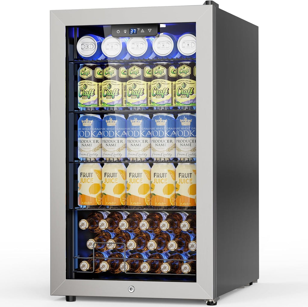 Mini Beverage Refrigerator 3.2 Cu. Ft Small Fridge 126 Can Lockable