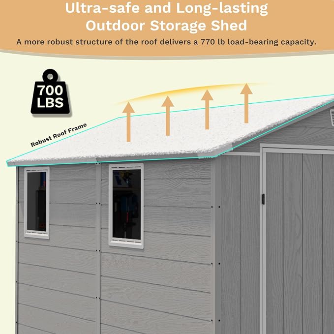 Devoko 6x8 FT Plastic Storage Shed, Outdoor Resin Garden Shed - Image 4