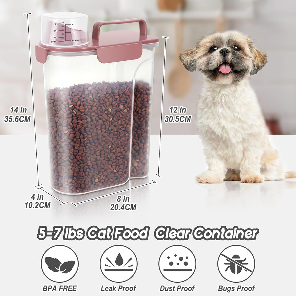 LEAWALK Cat Dog Pet Food Storage Container 5-7Lbs BPA-free (Pink+Blue)