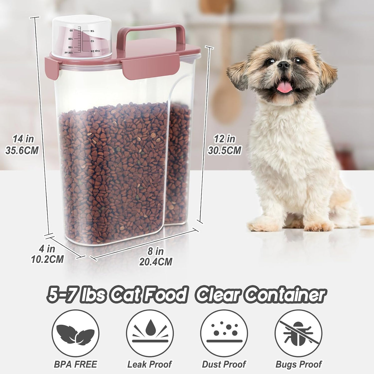 LEAWALK Cat Dog Pet Food Storage Container 5-7Lbs BPA-free (Pink+Blue)