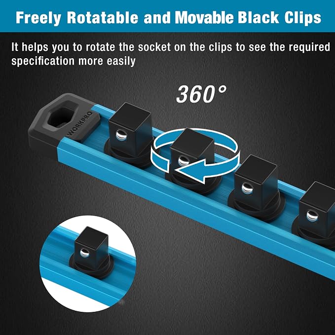 WORKPRO Magnetic Socket Organizer, 1/4-Inch Drive Aluminum Alloy Socket Rail - Image 5