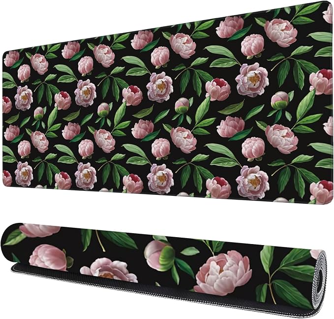 Beautiful Flower Pink Peonies Gaming Mouse Pad XXL Large Desk Mouse Pad by Uiaoiais