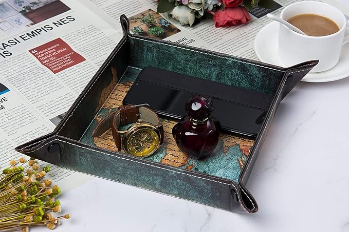 siduater Valet Tray Desktop Storage Organizer, Vegan Leather Catchall Bedside - Image 3