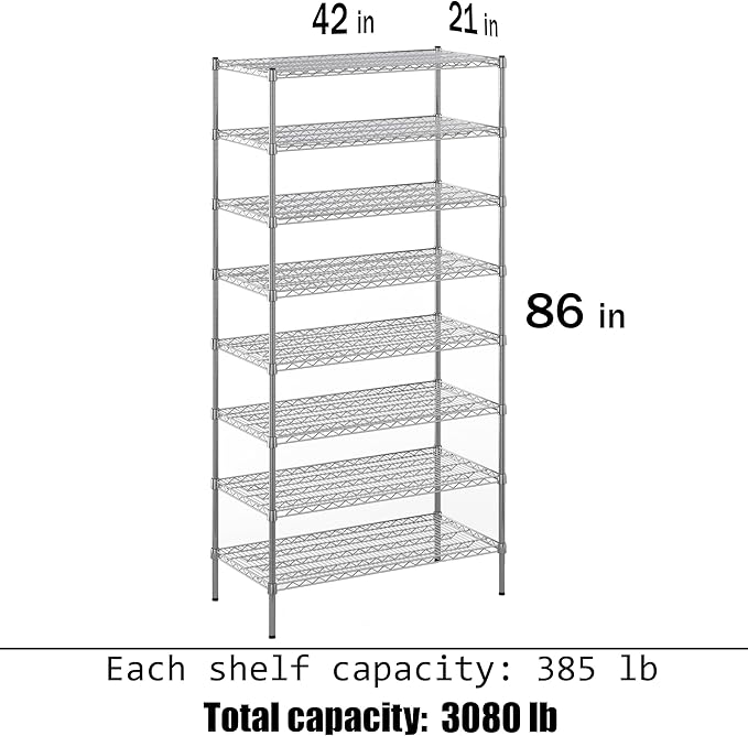 21" Deep x 42" Wide x 86" Height Wire Shelving Kit | 8-Tier | NSF Commercial - Image 3