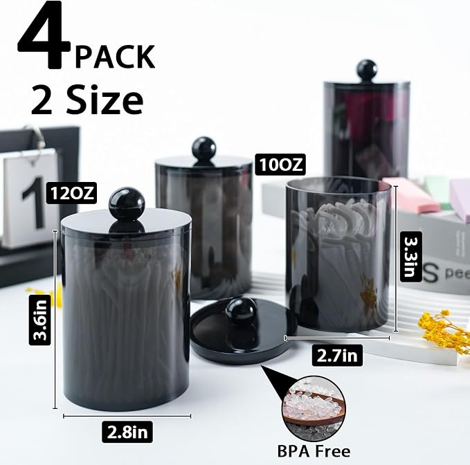 4 Pack Qtip Holder, Canister Apothecary Jar Set, Bathroom Jars - Image 2
