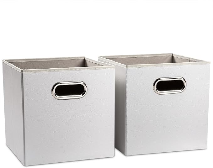 PRANDOM Leather Foldable Cube Storage Bins 11x11 inch Fabric Storage Baskets by Prandom