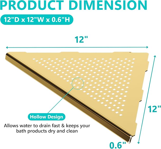 2 Pack Bathroom Corner Shelf, Recessed 12" Corner Shower Shelf, SUS304 - Image 2