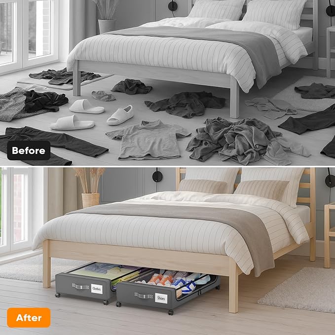 Camkey® Under Bed Storage with 360° Wheels, 60L Low-Profile Rolling Underbed - Image 7