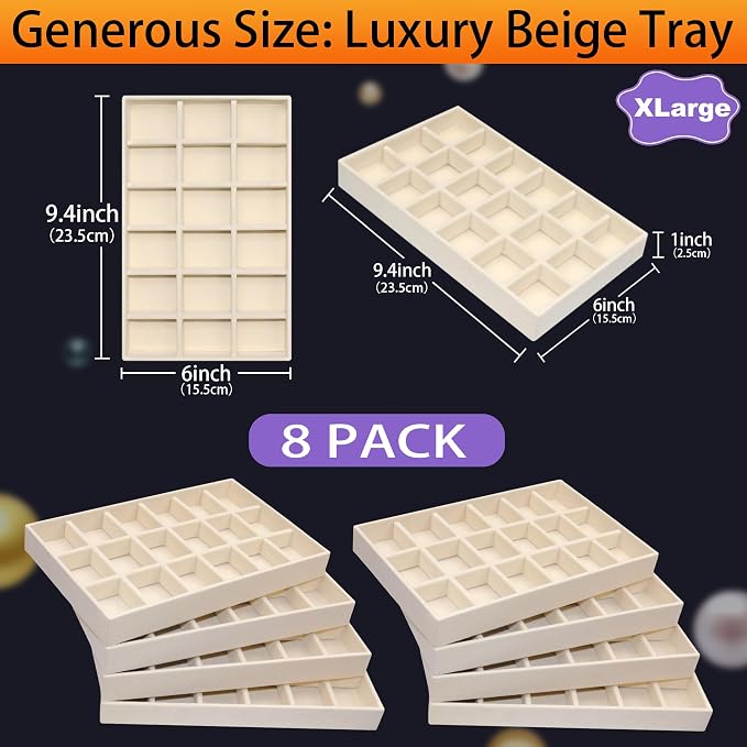 X-Large Jewelrys Tray for Drawer 8 Pack Earring Organizer Stackable Velvet - Image 3
