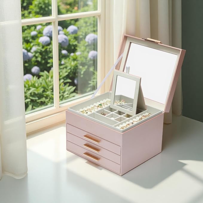 BOOVO Clear Lid Jewelry Box, 3 Layers Jewelry Organizer Large Jewelry Storage - Image 7