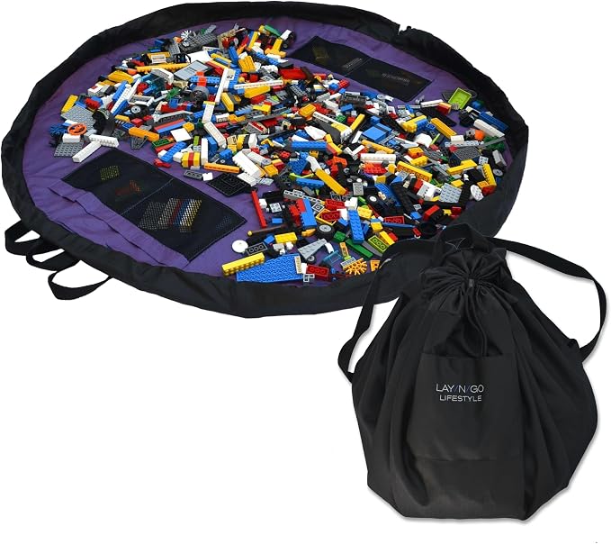 Lay-n-Go 2-in-1 Small Portable Drawstring Toys Storage Organizer and Play Mat by Lay-n-Go