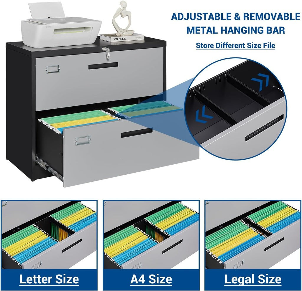 2 Drawer Lateral File Cabinet with Lock, Metal Steel Filling Cabinets