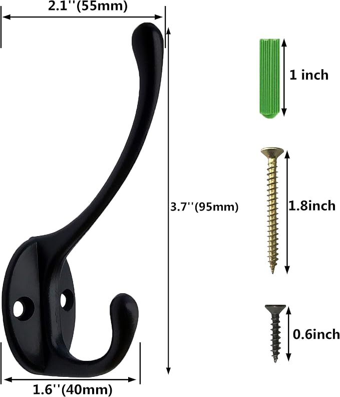 IBosins Wall Mounted Coat Rack, 2 Pack Metal Wood Coat Rack - Image 4