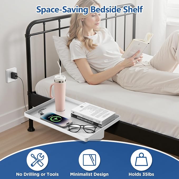 Bedside Shelf for Dorm Bunk Bed, Clip On Nightstand, Bed Side Table Tray - Image 2