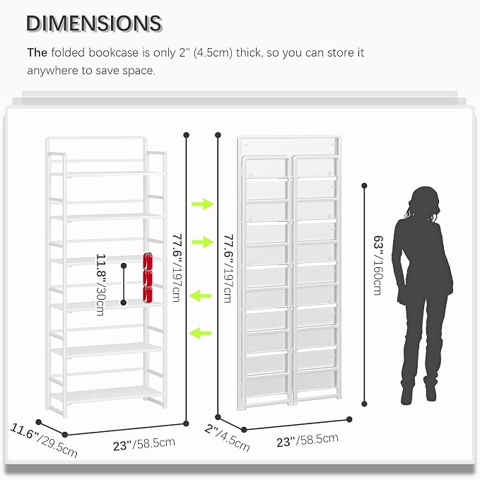 4NM No Assembly 6 Tiers Folding Bookshelf Storage Shelves Vintage Bookcase - Image 3