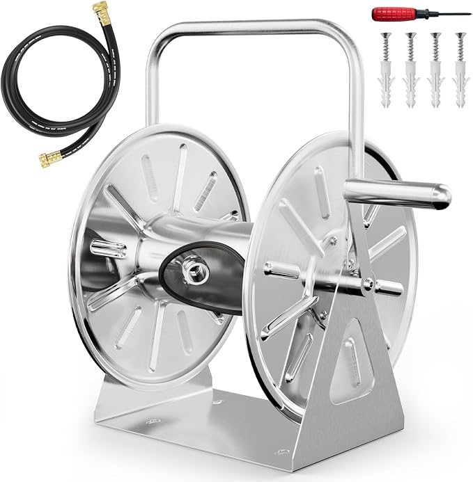 SPECILITE Stainless Steel Garden Hose Reel, Portable Outdoor Metal Wall by SPECILITE
