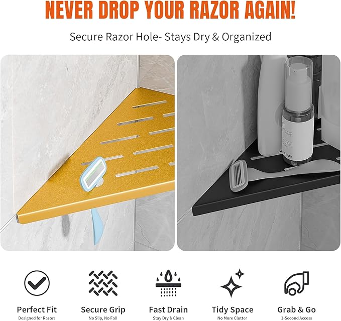 Shower Corner Shelf with Razor Hole, Modern Style Shower Caddy, Sturdy 304 - Image 3