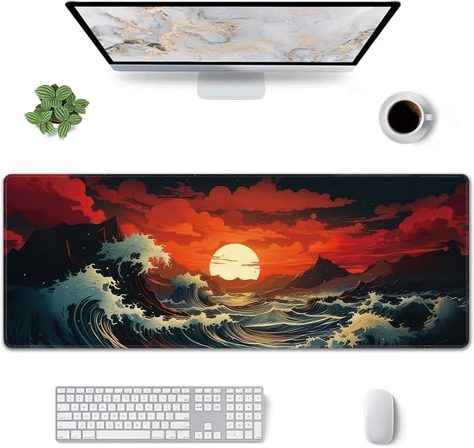 Japanese Sea Wave Large Mouse Pad, Gaming Keyboard Desk Pad, Extended Mouse Mat - Image 2