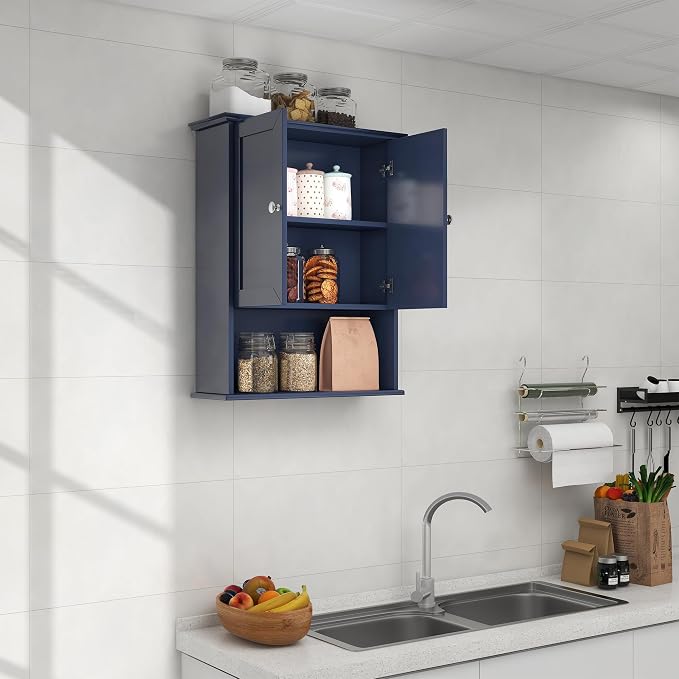 Bathroom Wall Cabinet Navy Blue Over Toilet Storage Cabinets 24x30 in Above - Image 8