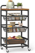 VASAGLE Storage Cart with Pull-Out Baskets, 4-Tier Kitchen Cart with Wheels by VASAGLEbySONGMICSHOME