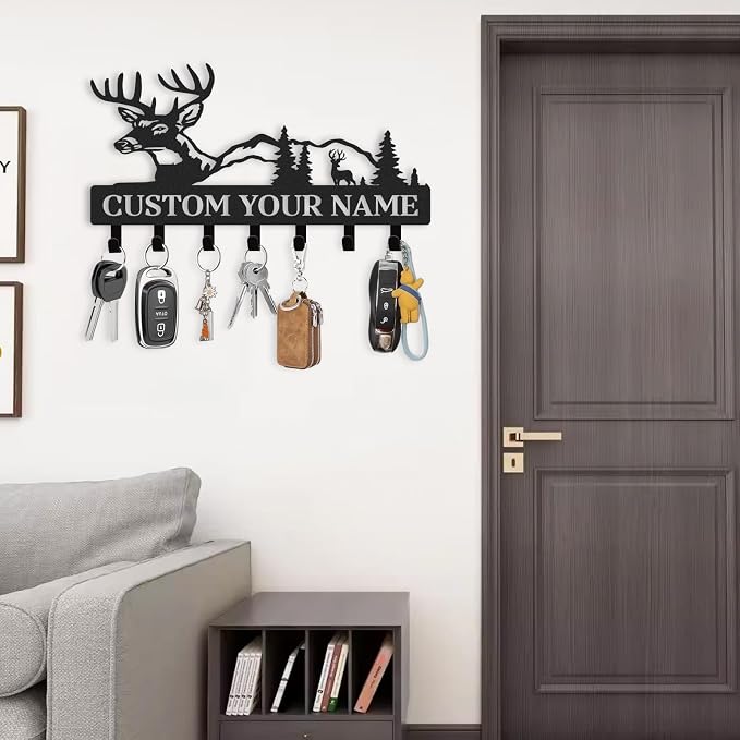Personalized Key Holder for Wall, Custom Metal Deer Key Hooks - Image 2