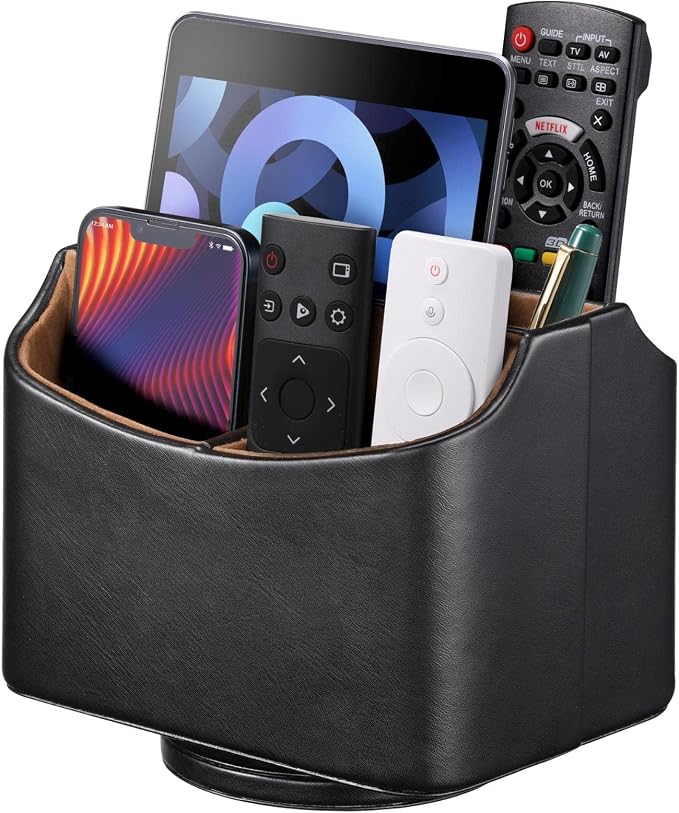 Remote Control Holder, Spinning Desk Organizer, Nightstand Bedside Caddy by Lorteme