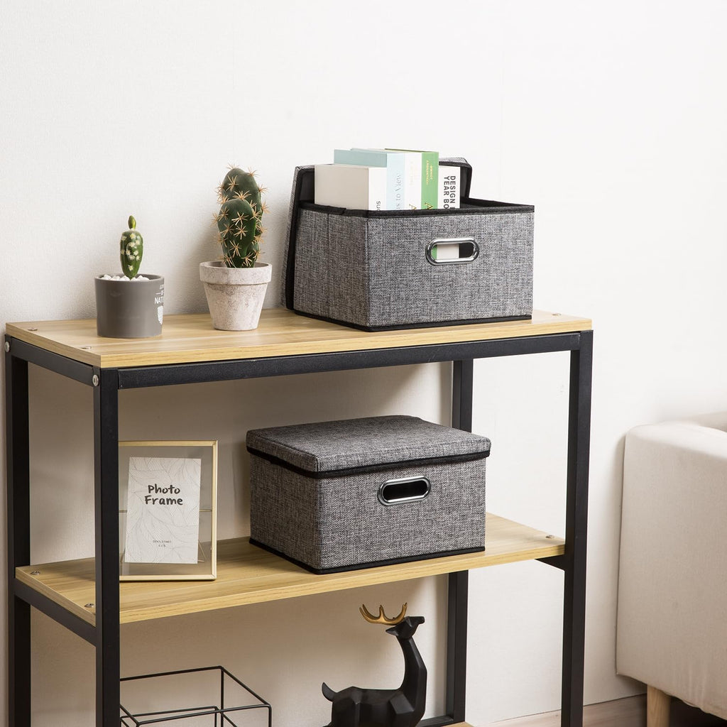 Storage Bins with Lids [3-Pack] Linen Fabric Foldable Storage Boxes