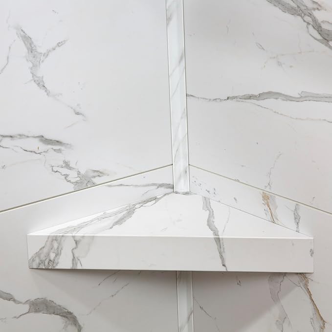 Palisade Vinyl Waterproof Corner Shower Shelf in Carrara Marble/Urban Glacier - Image 2