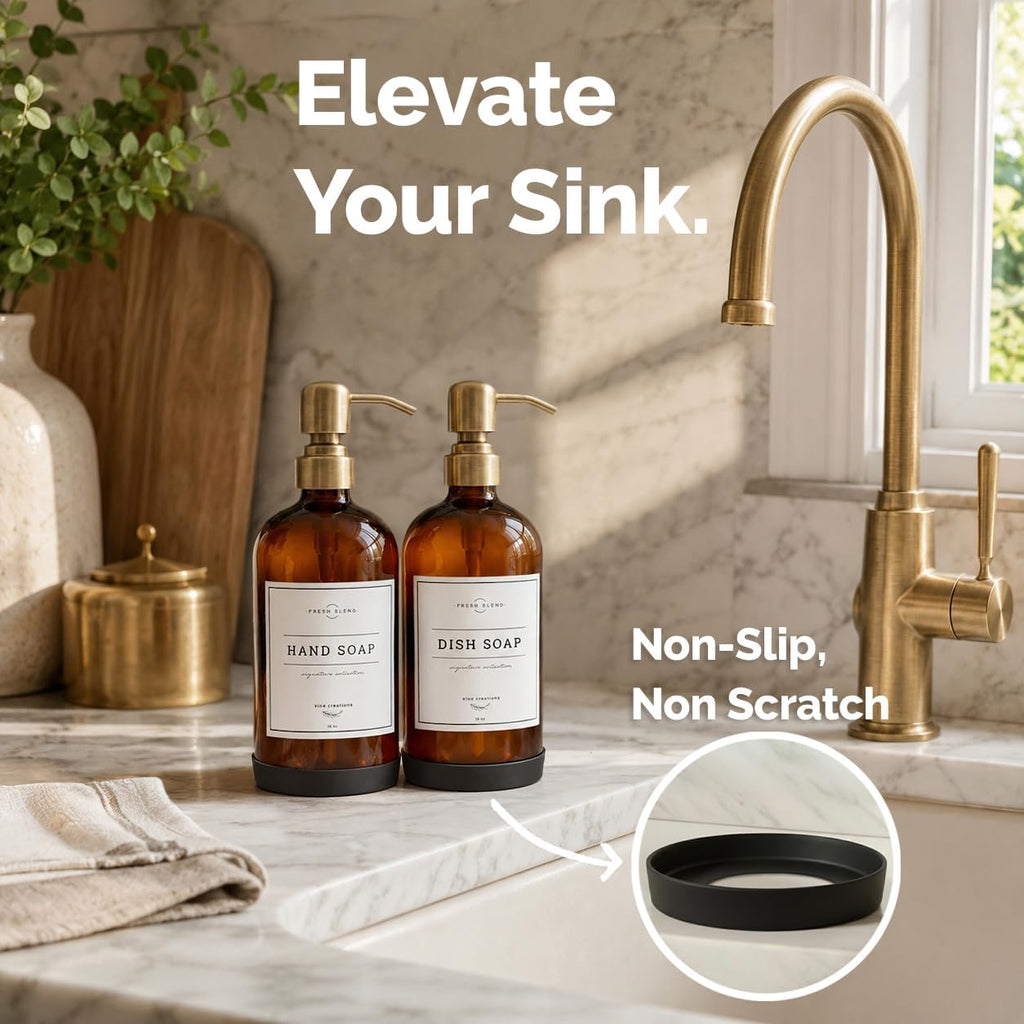 Vine Creations Amber Glass Soap Dispenser, 2 Pack Kitchen Soap