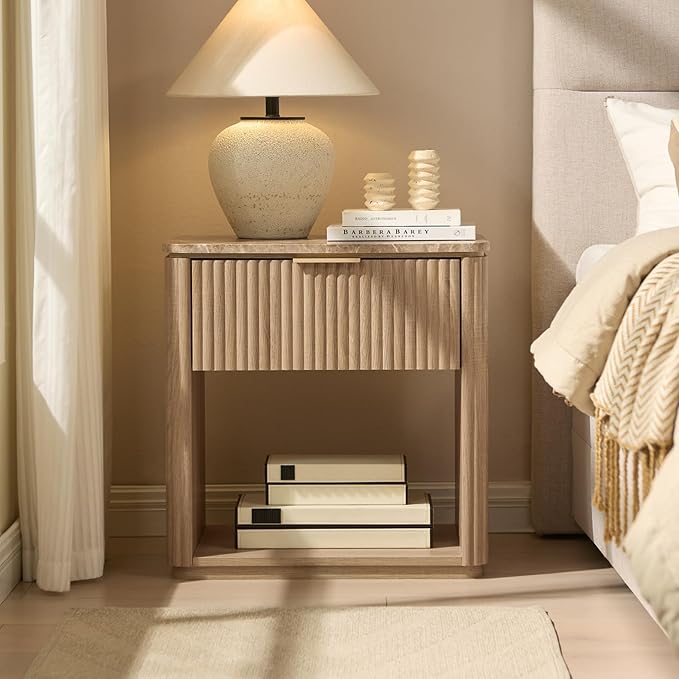 Fluted Nightstand Set of 2, Bedside Table - Image 7