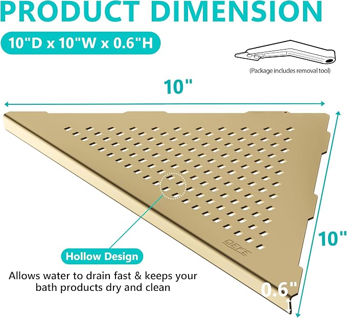Bathroom Corner Shelf, Recessed 10" Shower Shelf Caddy, SUS304 Stainless Steel - Image 2