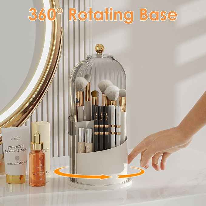 Makeup Brush Holder with Lid 360 Rotating Clear Dustproof Make Up Organizers - Image 3