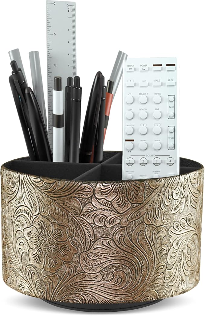 lizimandu Round Leather Art Supply Organizer, Remote Control Holder, 360 Degree by LIZIMANDU