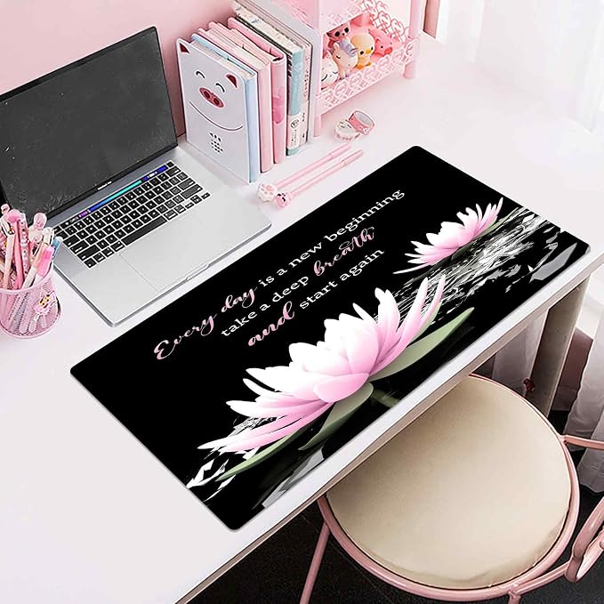 LB Pink Water Lily Flower Inspirational Large Mouse Pad - Image 5