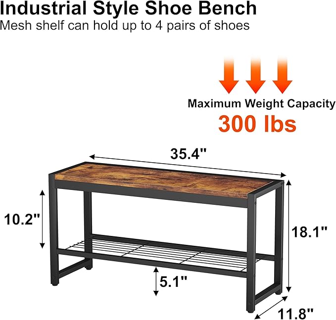HOMEFORT Shoe Bench, Modern Industrial Shoe Storage Bench, Entryway Bench - Image 3