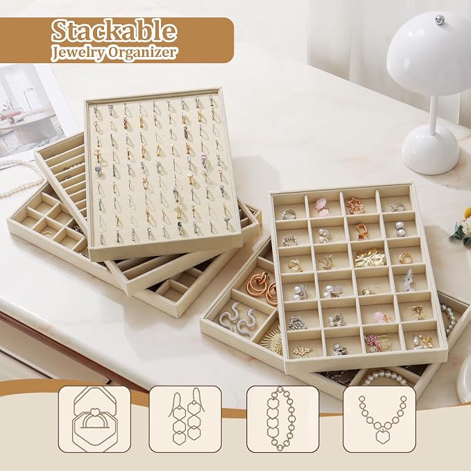 Large Jewelry Organizer for Drawer Insert Velvet Stackable Jewelry Trays for - Image 6