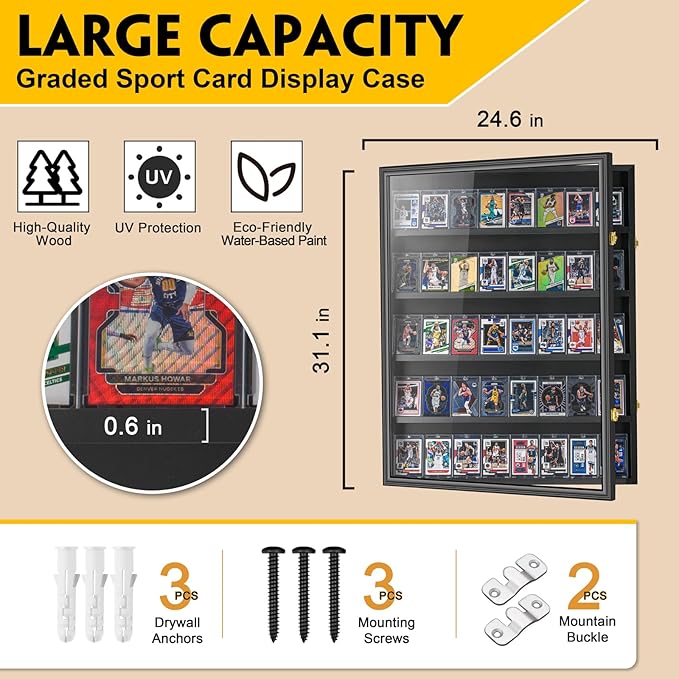 40 Graded Sport Card Display Case XL Baseball Card Display Case Wooden Wall - Image 3