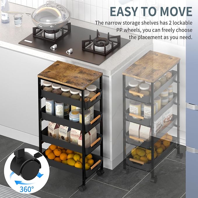 5 Tier Slim Rolling Utility Cart - Image 2