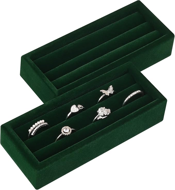 Small Jewelry Tray-Ring Organizer 2PCS Premium Velvet Rings Earrings Display - Image 2